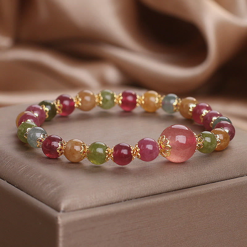Tourmaline Strawberry Quartz Wisdom Bracelet for Spiritual Clarity