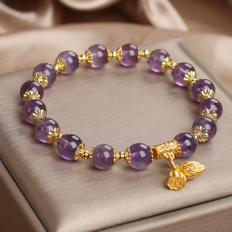 Amethyst-Armband mit Lotus-Anhänger | Erhöht Adel und Frieden