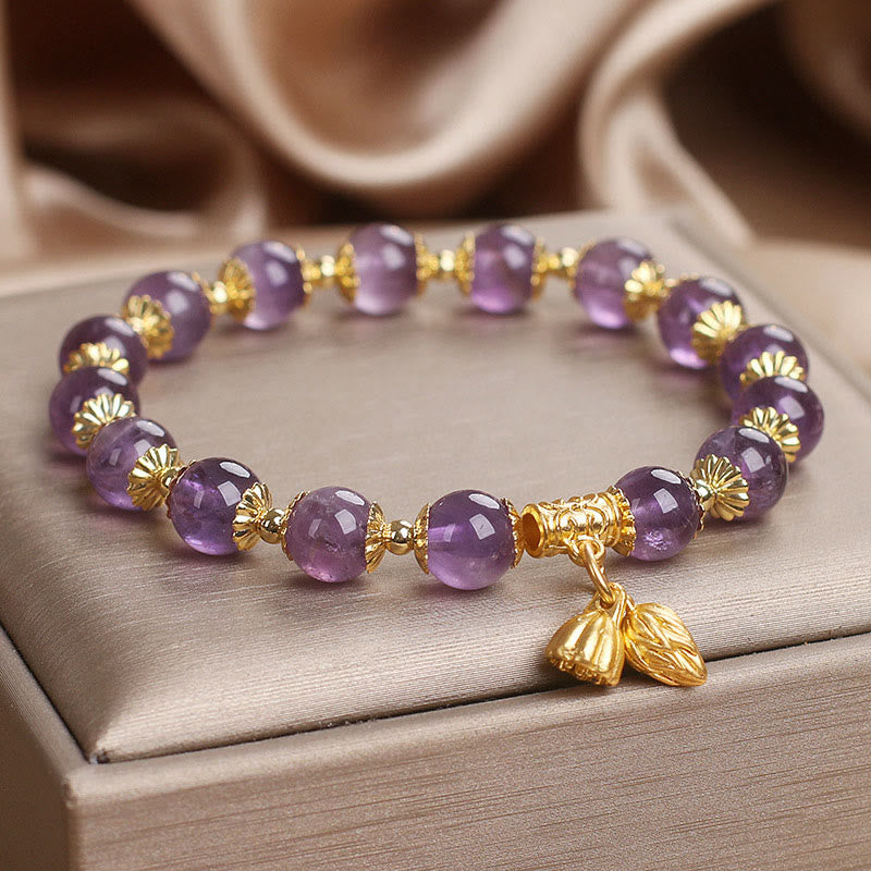 Amethyst-Armband mit Lotus-Anhänger | Erhöht Adel und Frieden