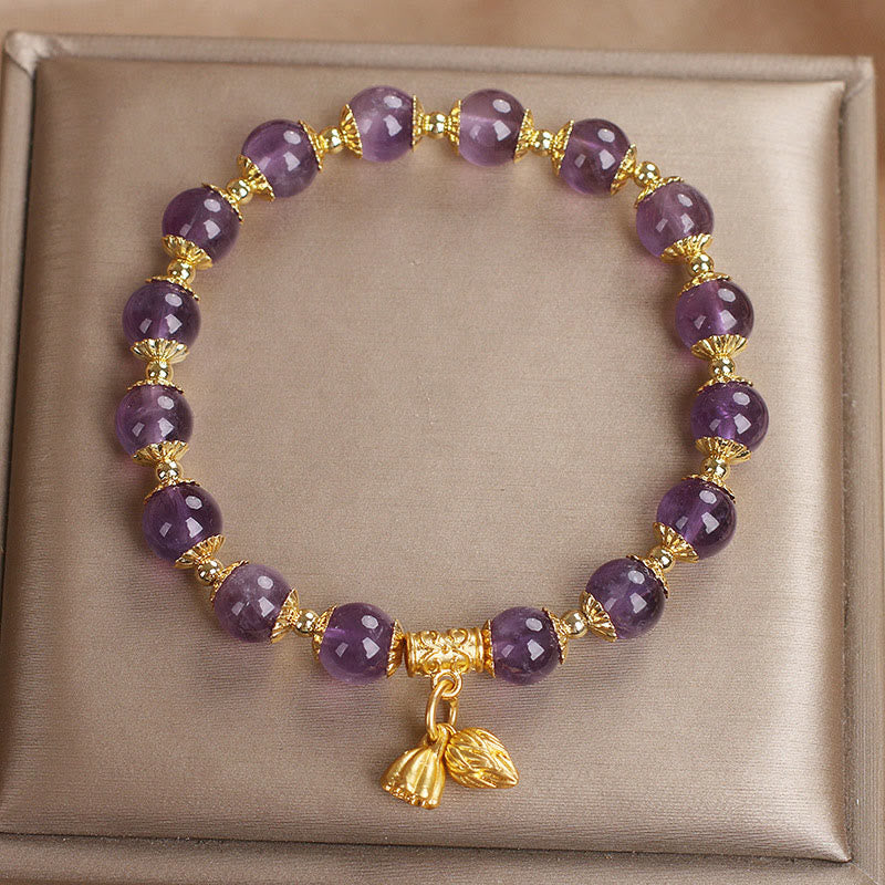 Amethyst-Armband mit Lotus-Anhänger | Erhöht Adel und Frieden