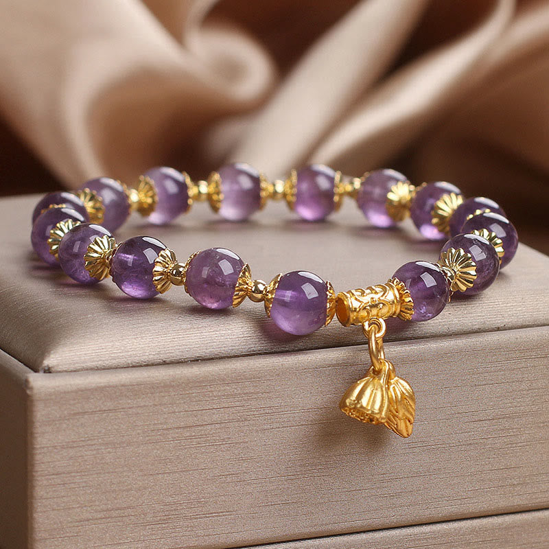 Amethyst-Armband mit Lotus-Anhänger | Erhöht Adel und Frieden