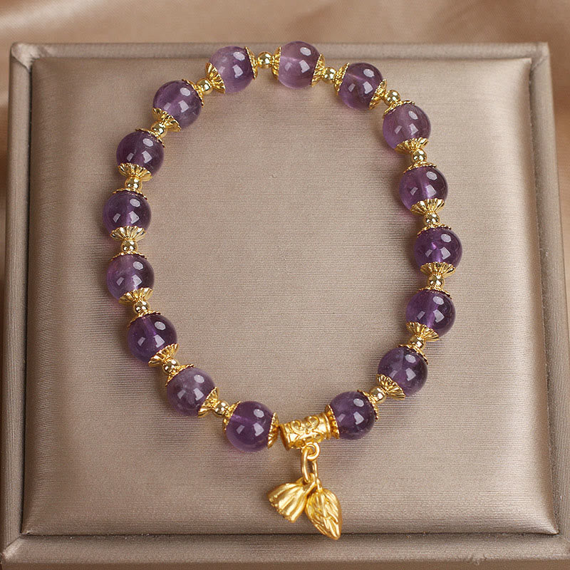 Amethyst-Armband mit Lotus-Anhänger | Erhöht Adel und Frieden