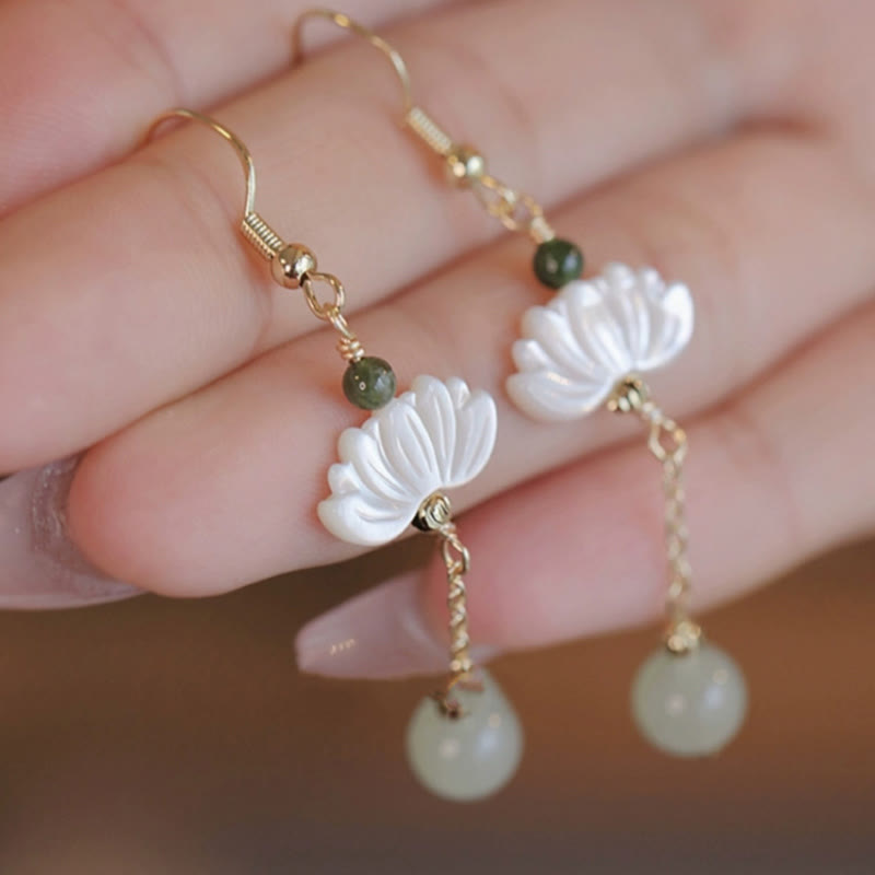 8mm Hetian Jade Lotus Prosperity Earrings