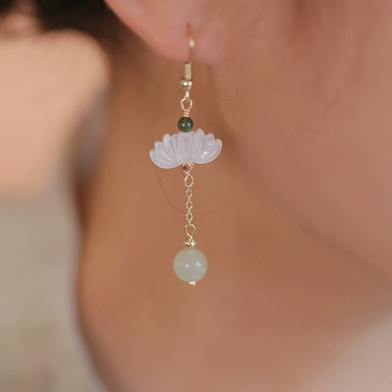 8mm Hetian Jade Lotus Prosperity Earrings