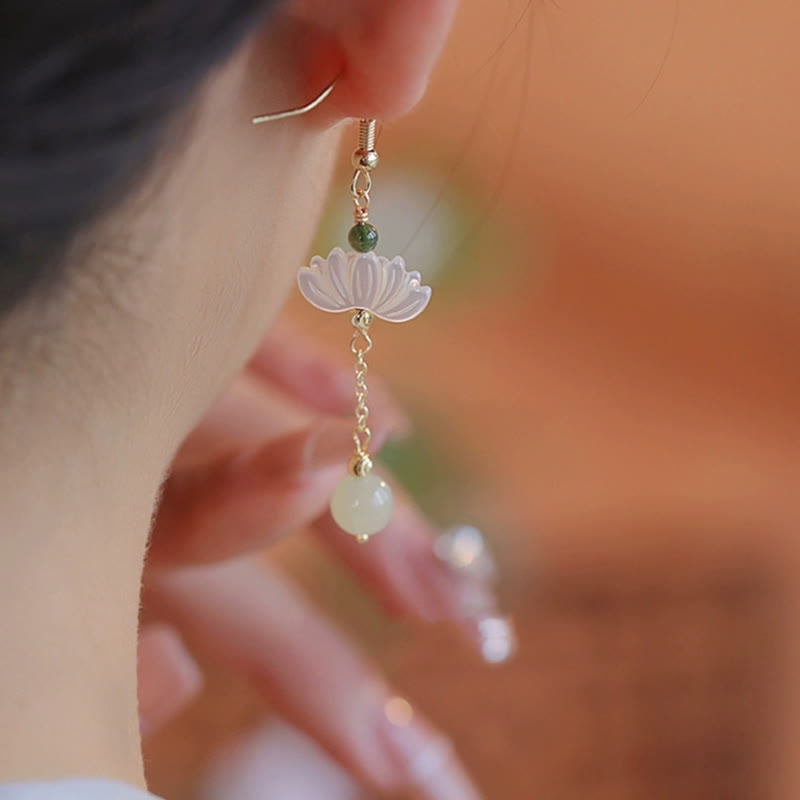 8mm Hetian Jade Lotus Prosperity Earrings