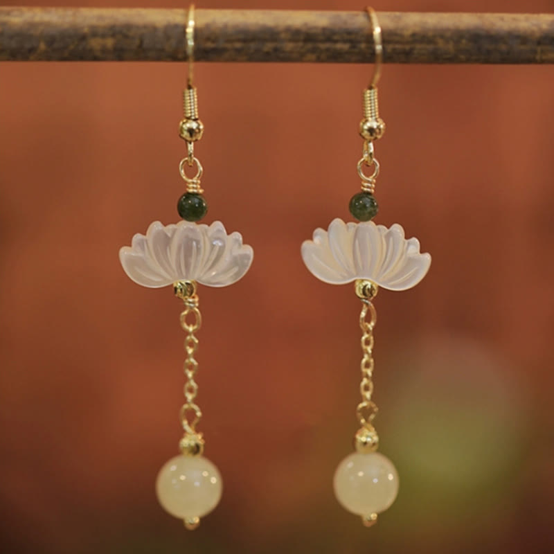 8mm Hetian Jade Lotus Prosperity Earrings