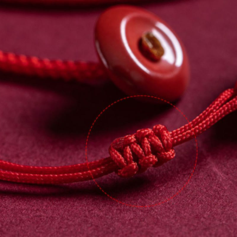 Natural Cinnabar Red String Belly Chain with Ruyi & Fu