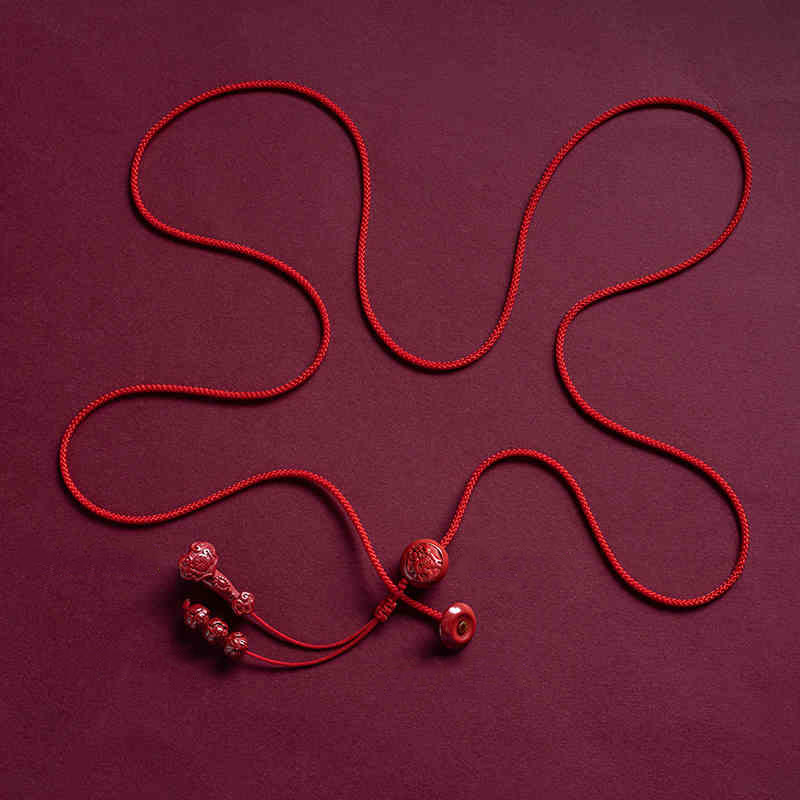 Natural Cinnabar Red String Belly Chain with Ruyi & Fu