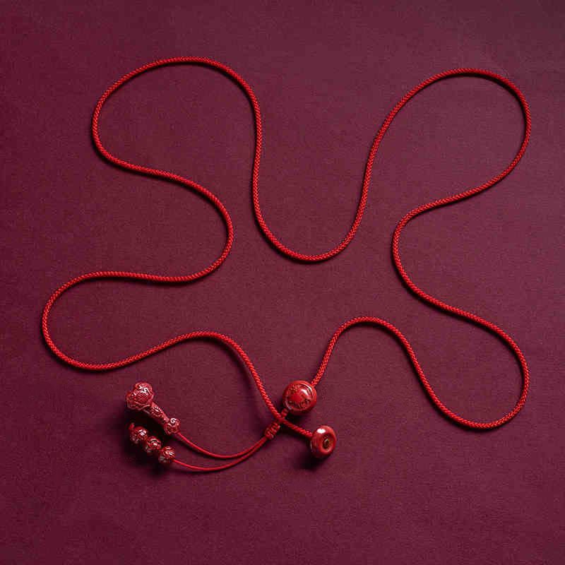 Natural Cinnabar Red String Belly Chain with Ruyi & Fu