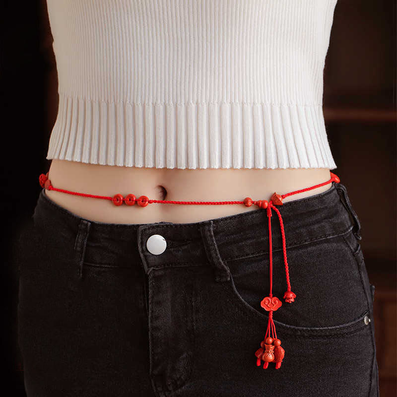 Cinnabar Red String Belly Chain for Calm & Blessings