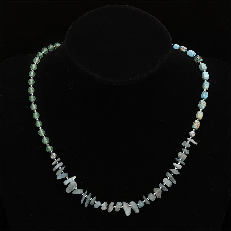 Triple Wrap Green Aventurine Bracelet with Aquamarine and Emperor Stone for Happiness