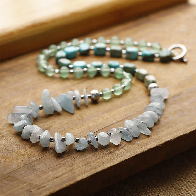 Triple Wrap Green Aventurine Bracelet with Aquamarine and Emperor Stone for Happiness
