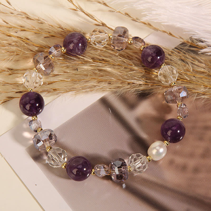 Amethyst-weißes Kristallperlen-Kommunikationsarmband