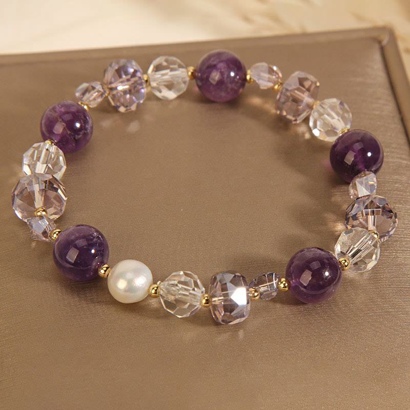 Amethyst-weißes Kristallperlen-Kommunikationsarmband