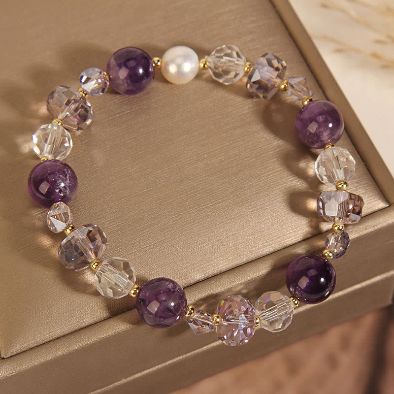 Amethyst-weißes Kristallperlen-Kommunikationsarmband