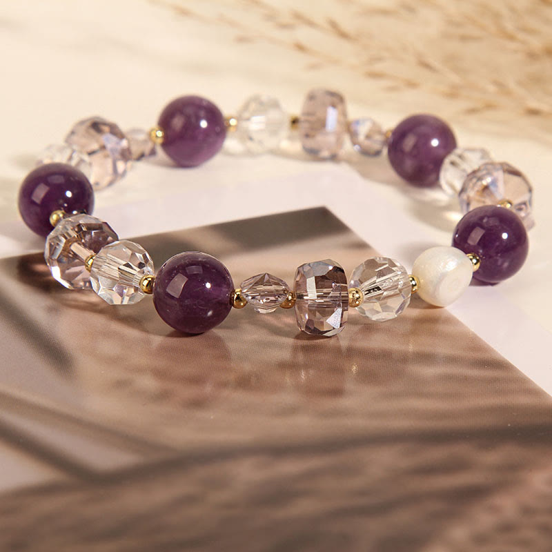 Amethyst-weißes Kristallperlen-Kommunikationsarmband