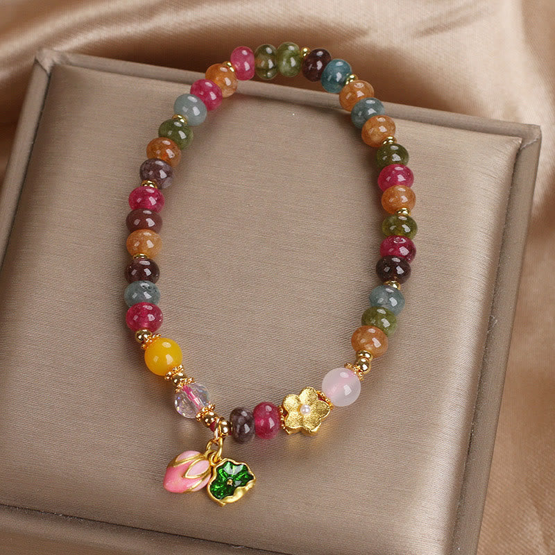 Tourmaline Lotus Seedpod Wisdom Spiritual Bracelet