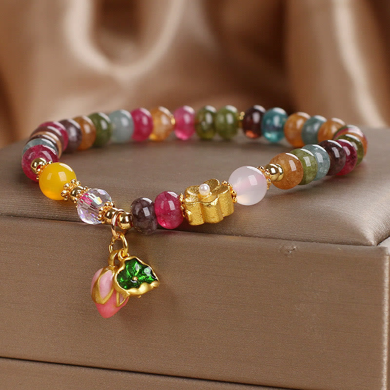 Tourmaline Lotus Seedpod Wisdom Spiritual Bracelet