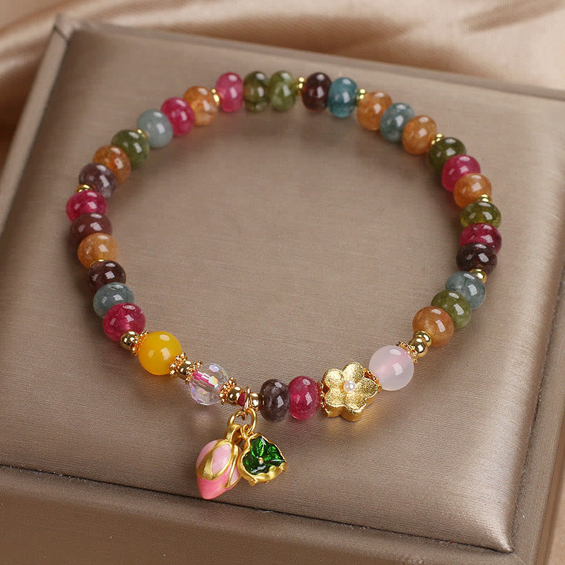 Tourmaline Lotus Seedpod Wisdom Spiritual Bracelet