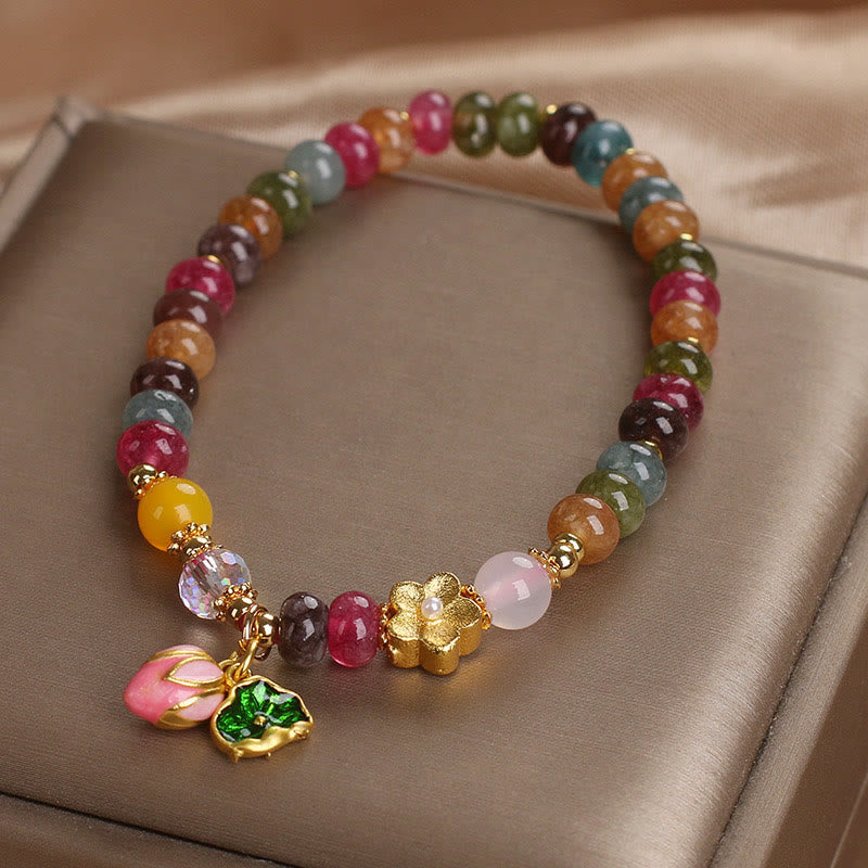 Tourmaline Lotus Seedpod Wisdom Spiritual Bracelet