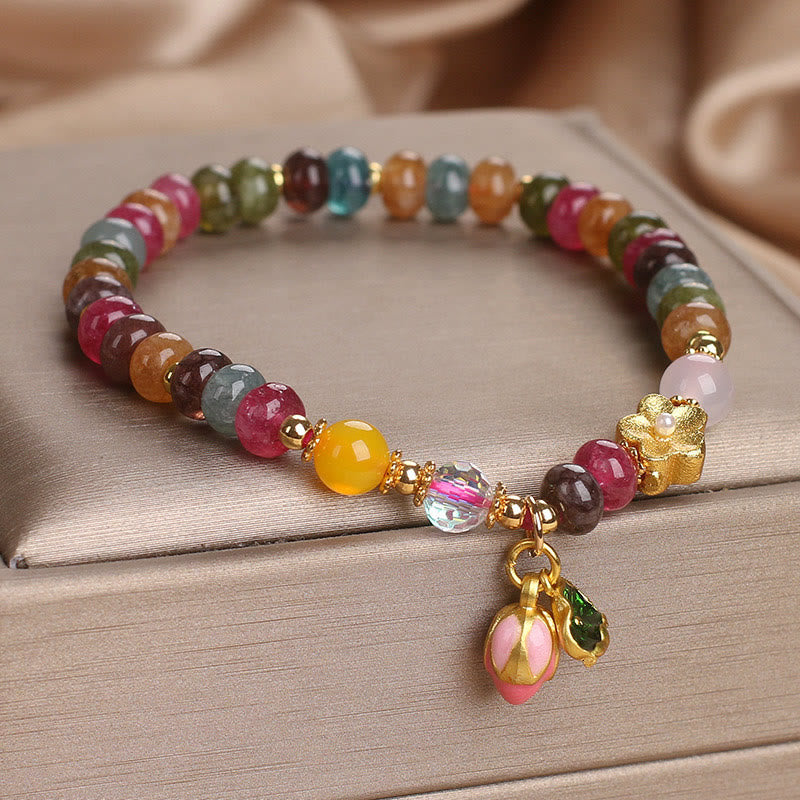 Tourmaline Lotus Seedpod Wisdom Spiritual Bracelet