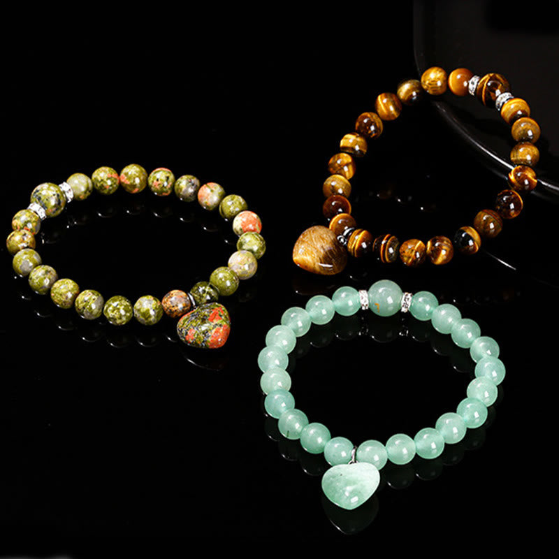 Green Aventurine Love Heart Balance Bracelet 8mm Beads