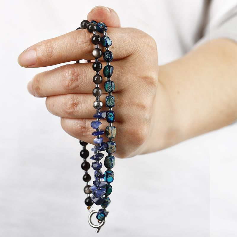 Emperor Stone Obsidian Bracelet Triple Wrap for Balance