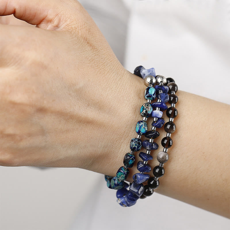 Emperor Stone Obsidian Bracelet Triple Wrap for Balance