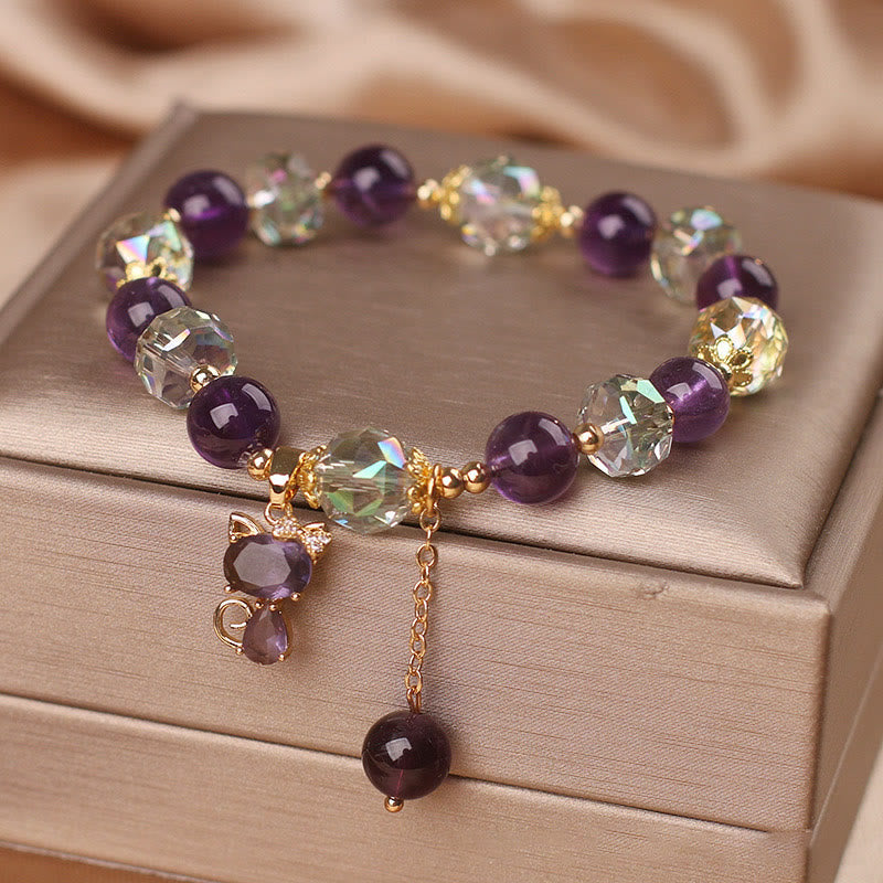 Meditationsarmband aus weißem Amethystkristall mit Fuchs-Anhänger