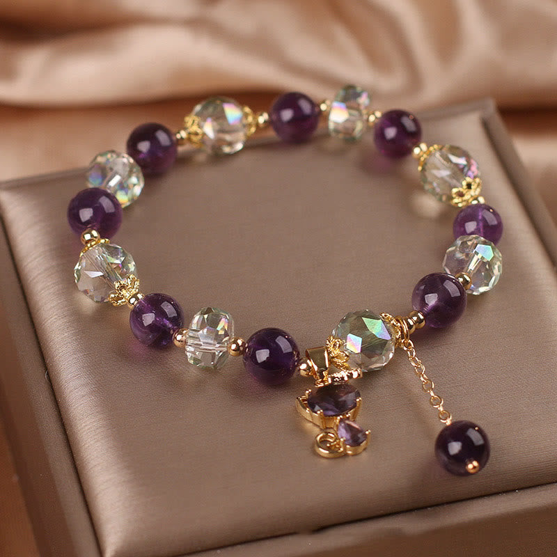 Meditationsarmband aus weißem Amethystkristall mit Fuchs-Anhänger