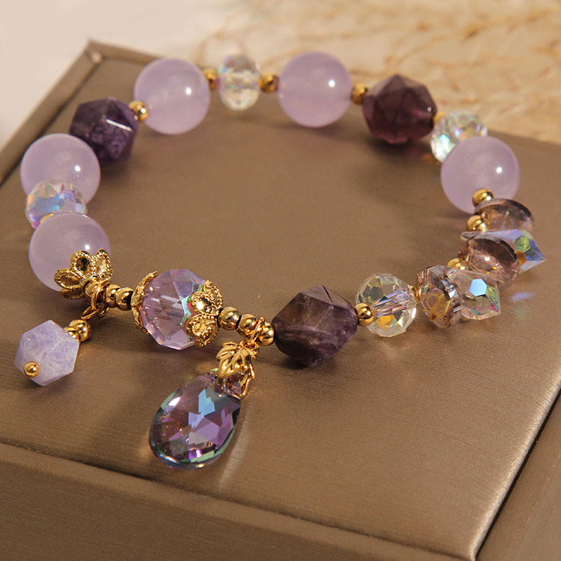Unisex-Meditationsarmband mit Amethyst und weißem Kristall, 14–16 cm