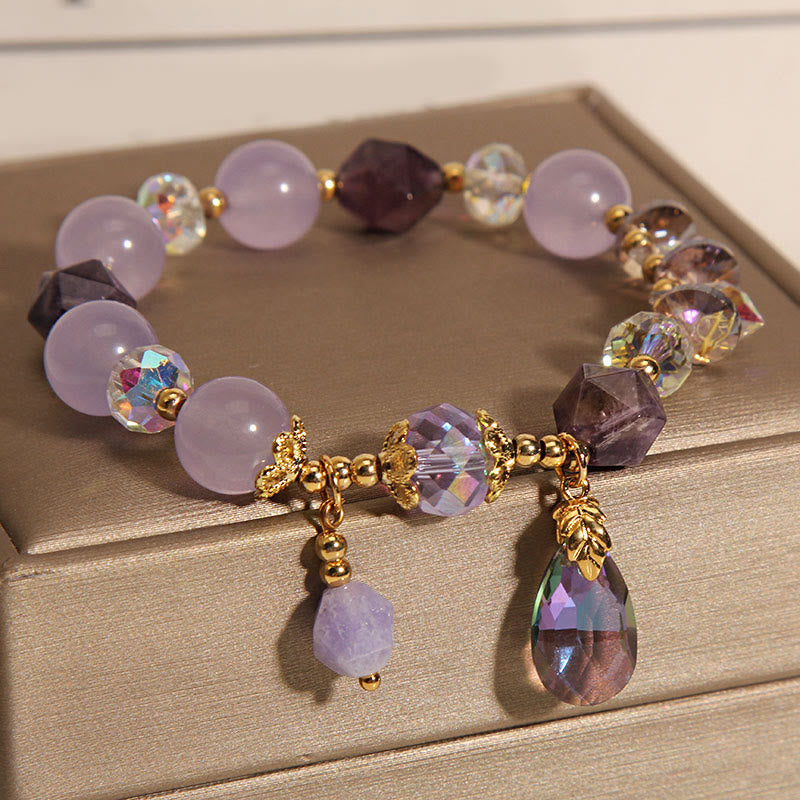 Unisex-Meditationsarmband mit Amethyst und weißem Kristall, 14–16 cm