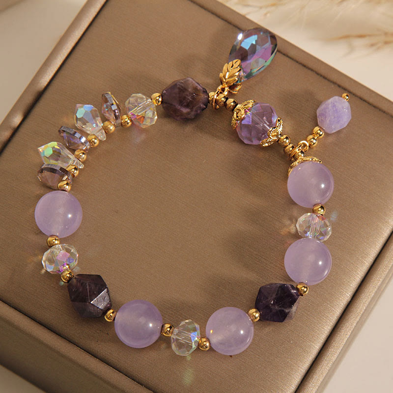 Unisex-Meditationsarmband mit Amethyst und weißem Kristall, 14–16 cm