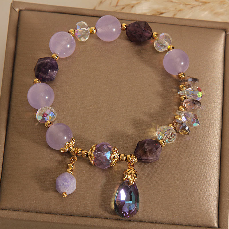 Unisex-Meditationsarmband mit Amethyst und weißem Kristall, 14–16 cm