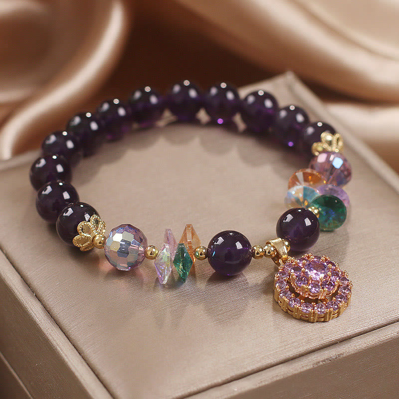 Armband mit spirituellem Bewusstsein, Amethyst, grüner Kristall, 14–16 cm