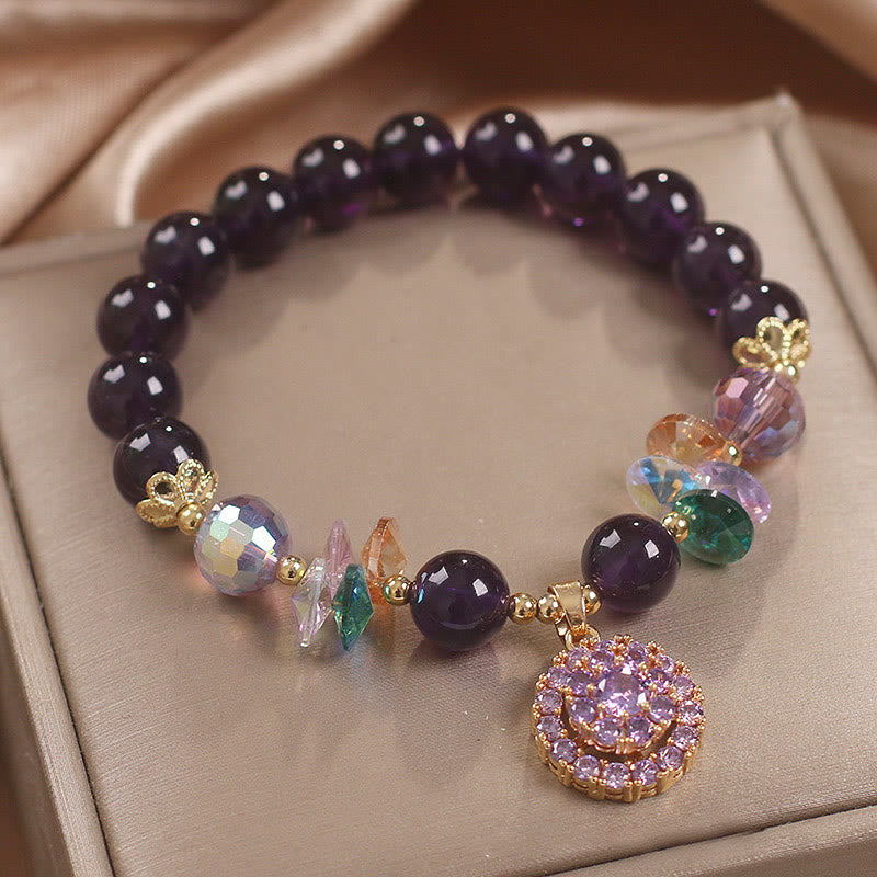 Armband mit spirituellem Bewusstsein, Amethyst, grüner Kristall, 14–16 cm