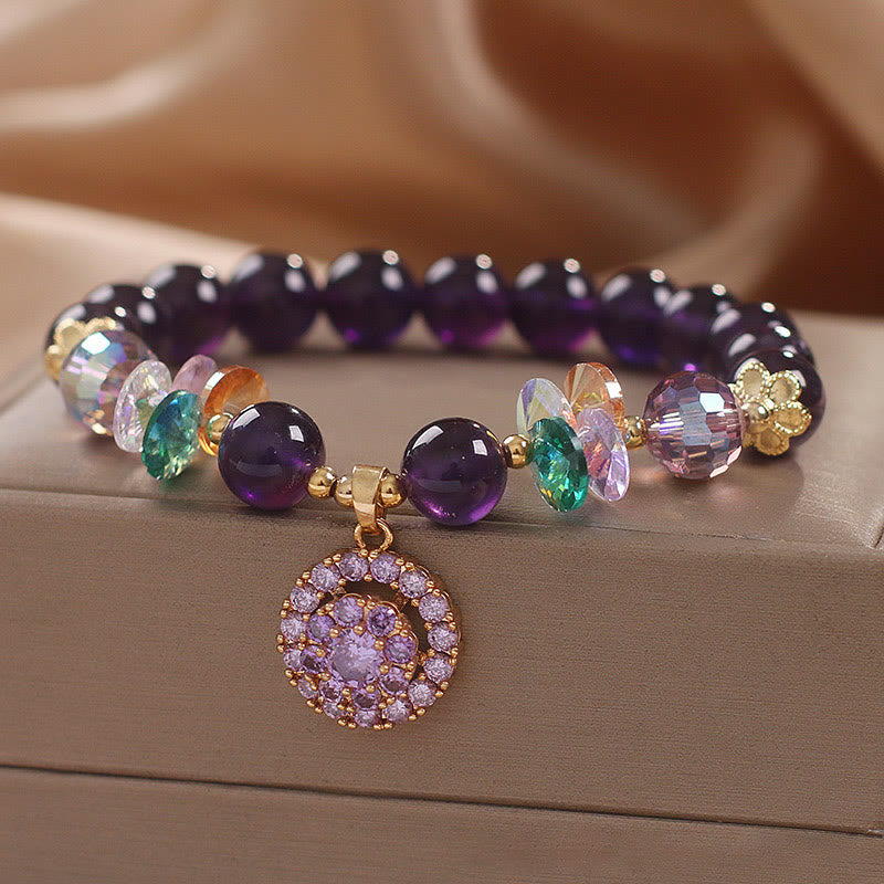 Armband mit spirituellem Bewusstsein, Amethyst, grüner Kristall, 14–16 cm