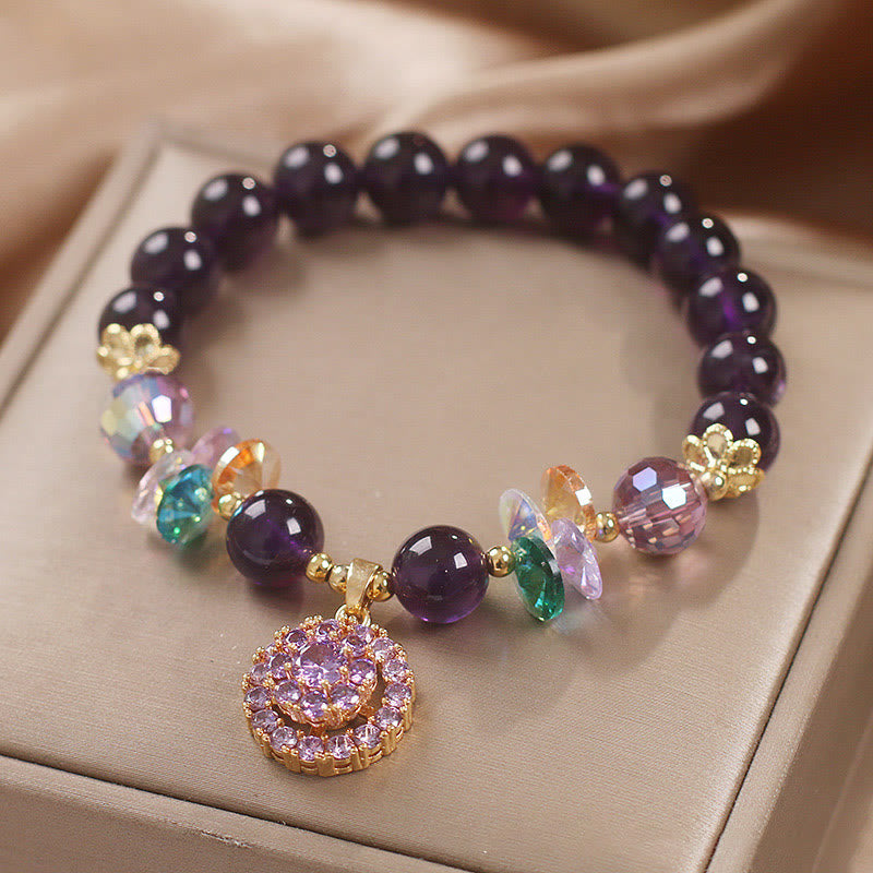 Armband mit spirituellem Bewusstsein, Amethyst, grüner Kristall, 14–16 cm