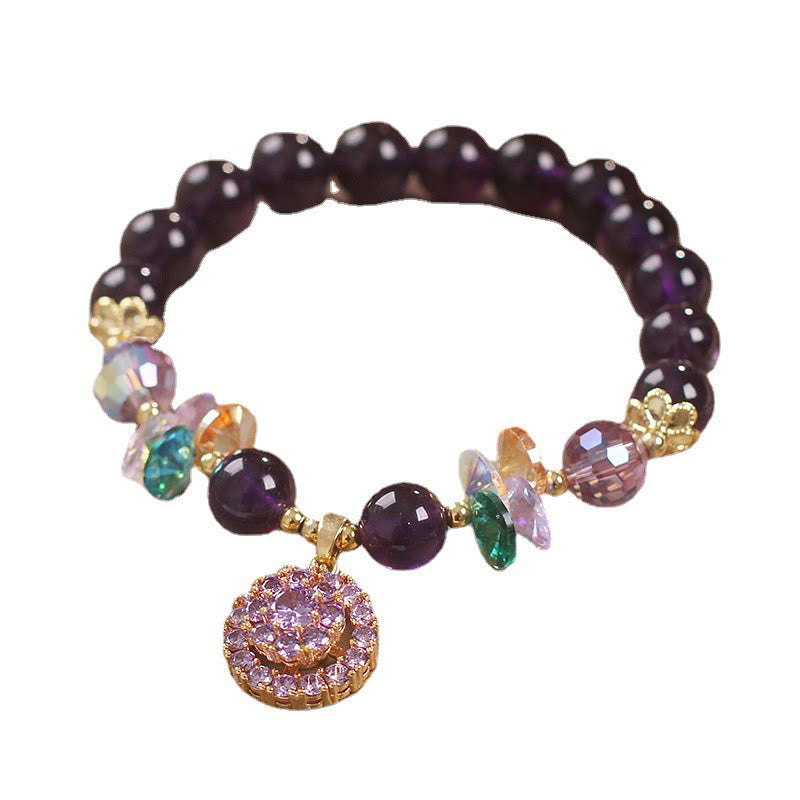 Armband mit spirituellem Bewusstsein, Amethyst, grüner Kristall, 14–16 cm
