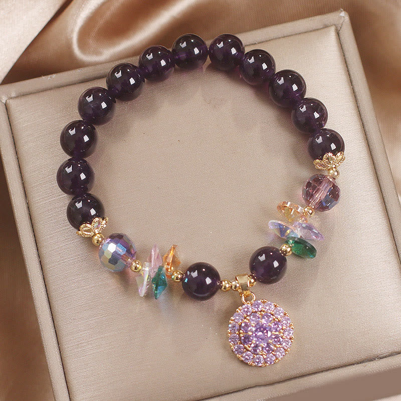Armband mit spirituellem Bewusstsein, Amethyst, grüner Kristall, 14–16 cm
