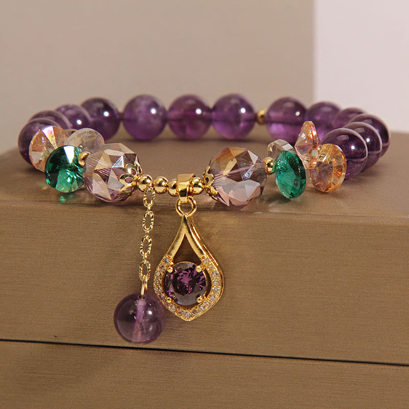 Unisex-Amethyst-Armband für spirituelles Bewusstsein mit Citrin und grünem Kristall, Größe 14–16 cm