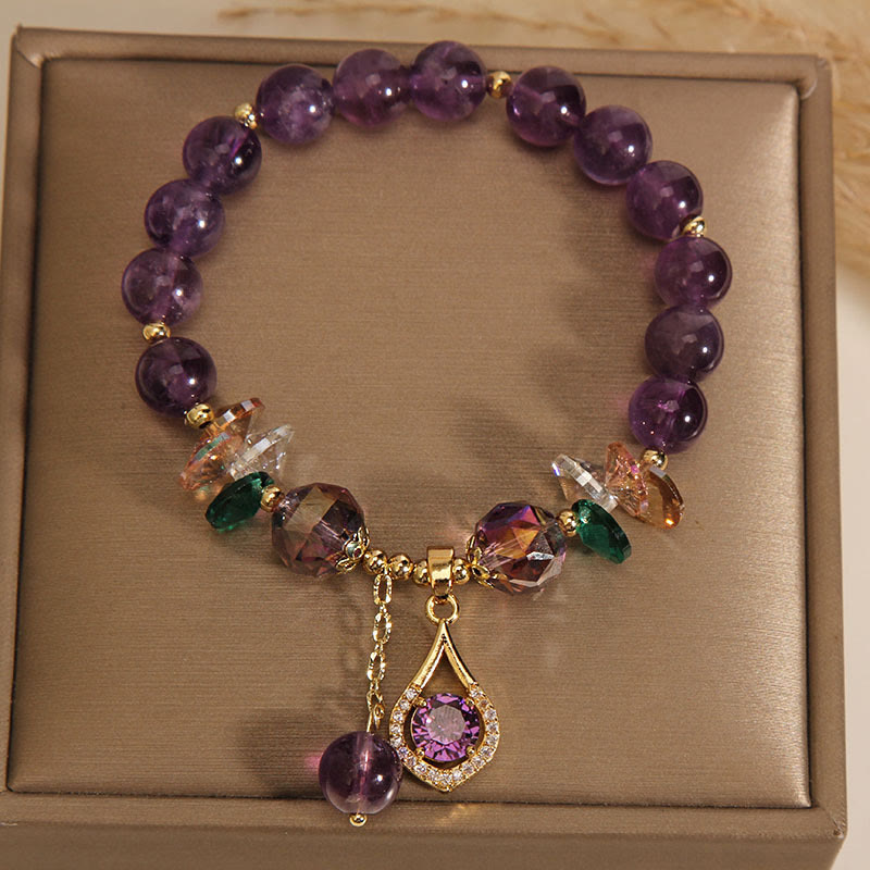 Unisex-Amethyst-Armband für spirituelles Bewusstsein mit Citrin und grünem Kristall, Größe 14–16 cm