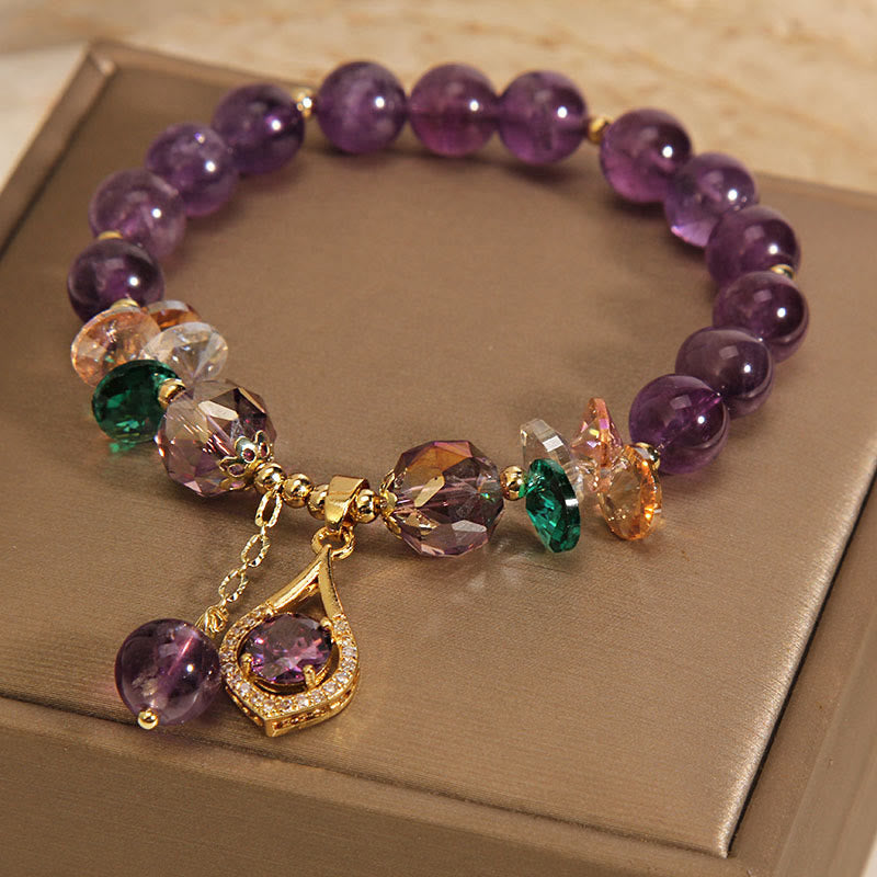 Unisex-Amethyst-Armband für spirituelles Bewusstsein mit Citrin und grünem Kristall, Größe 14–16 cm
