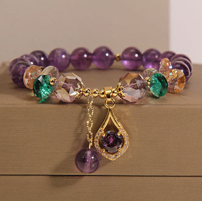 Unisex-Amethyst-Armband für spirituelles Bewusstsein mit Citrin und grünem Kristall, Größe 14–16 cm