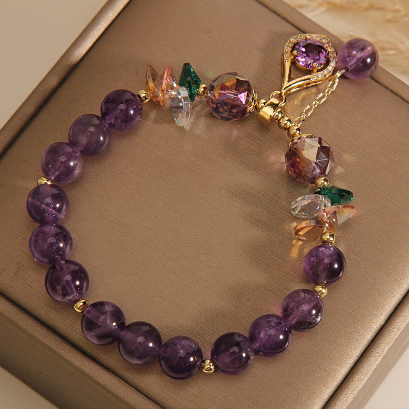 Unisex-Amethyst-Armband für spirituelles Bewusstsein mit Citrin und grünem Kristall, Größe 14–16 cm