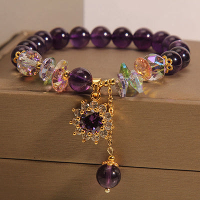 Amethyst-Sonnenblumen-Bewusstseinsarmband für das Handgelenk, 14–16 cm