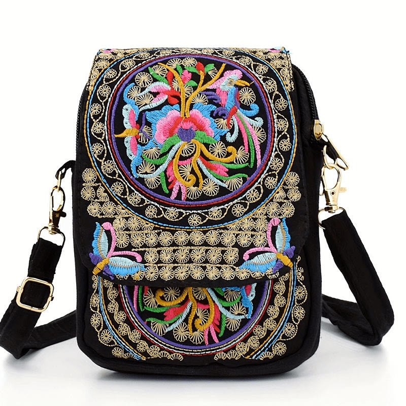 Peony Embroidery Canvas Crossbody Bag | Yoga Bag