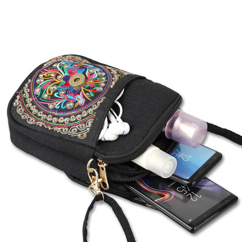 Peony Embroidery Canvas Crossbody Bag | Yoga Bag