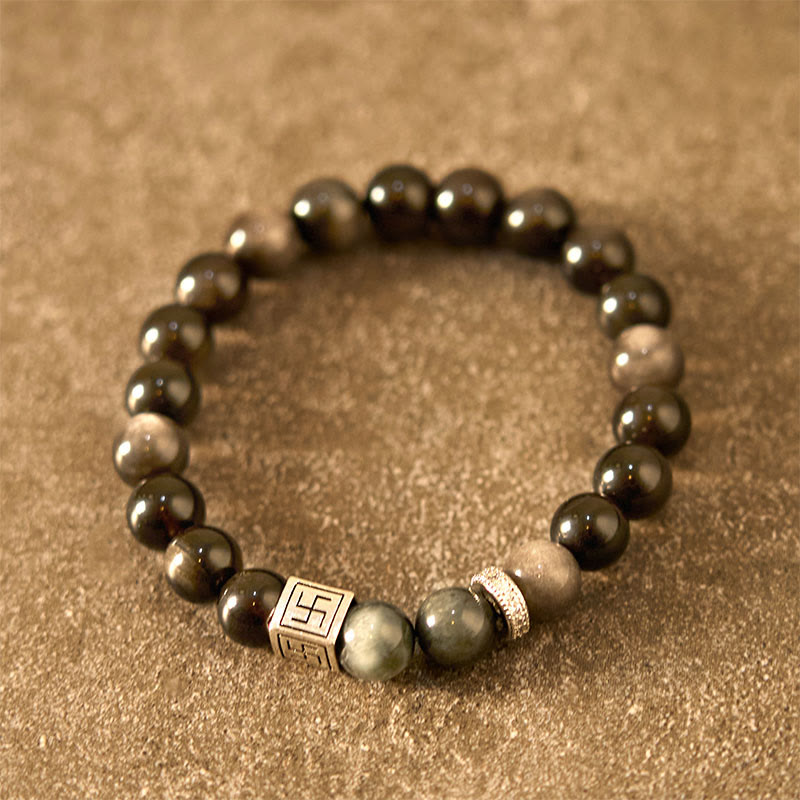8mm Black Obsidian Eagle's Eye Courage & Strength Bracelet