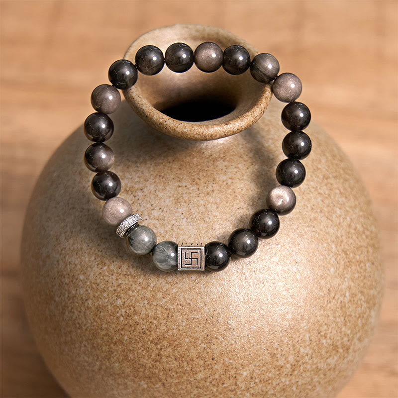 8mm Black Obsidian Eagle's Eye Courage & Strength Bracelet